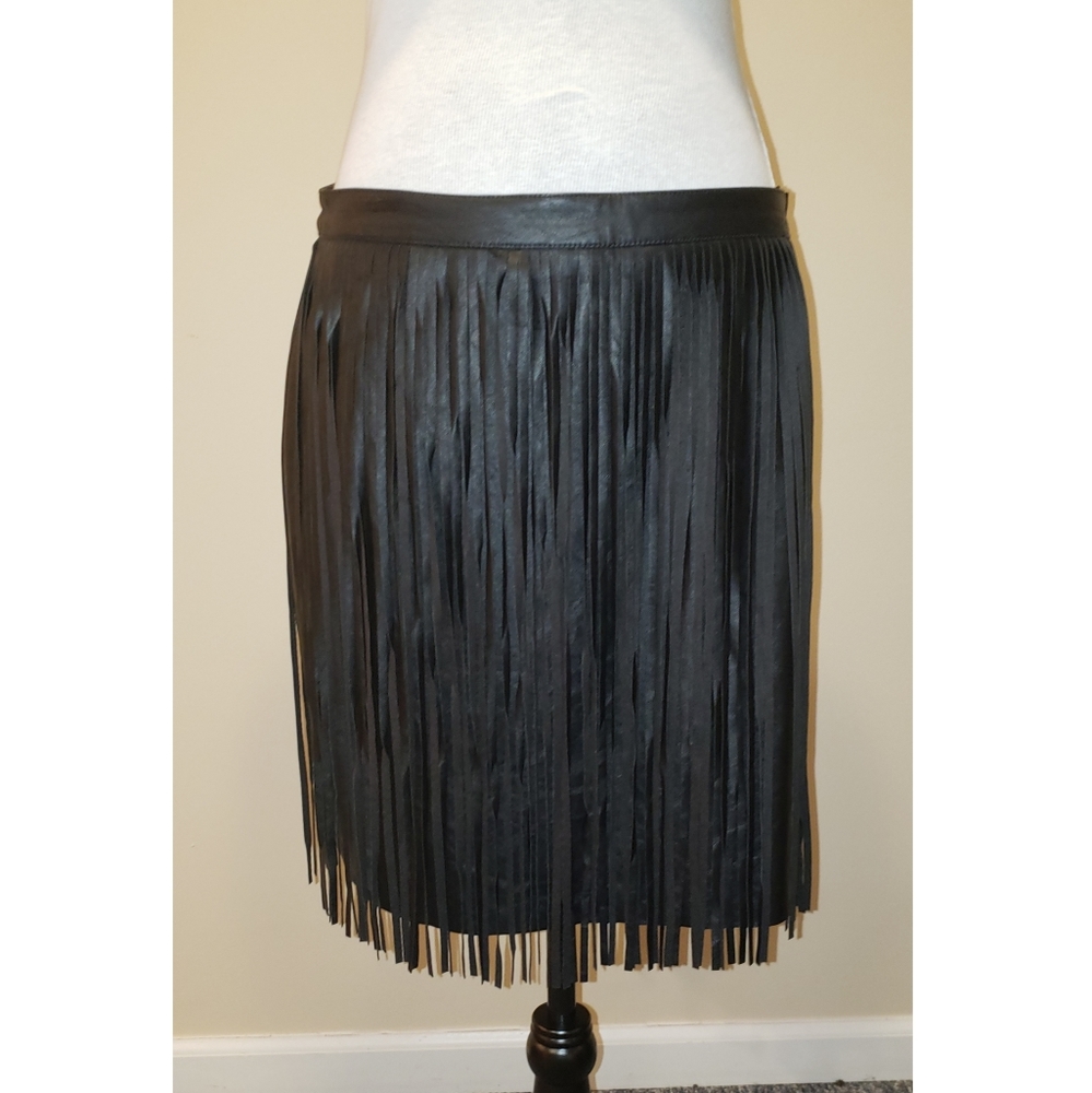 H&M Faux Leather Skirt with Leather Fringe